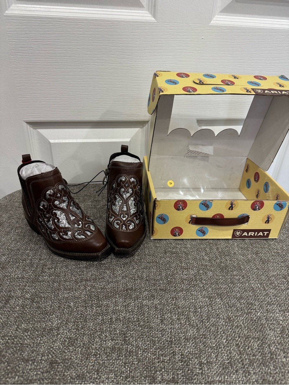 Ariat Kids Brown Western Boots with Silver Glitter Inlay
